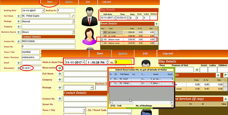 Reservation Entry in Hotel ERP Software